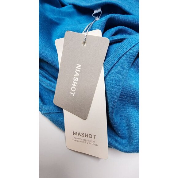 NWT- Niashot Criss-Cross V-Neck Long Sleeve Drape Top - Blue Small - Picture 8 of 13